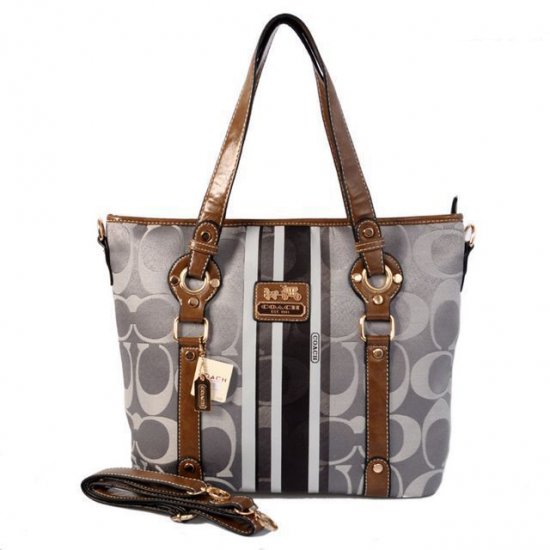 Coach Logo In Signature Medium Grey Totes BET - Click Image to Close